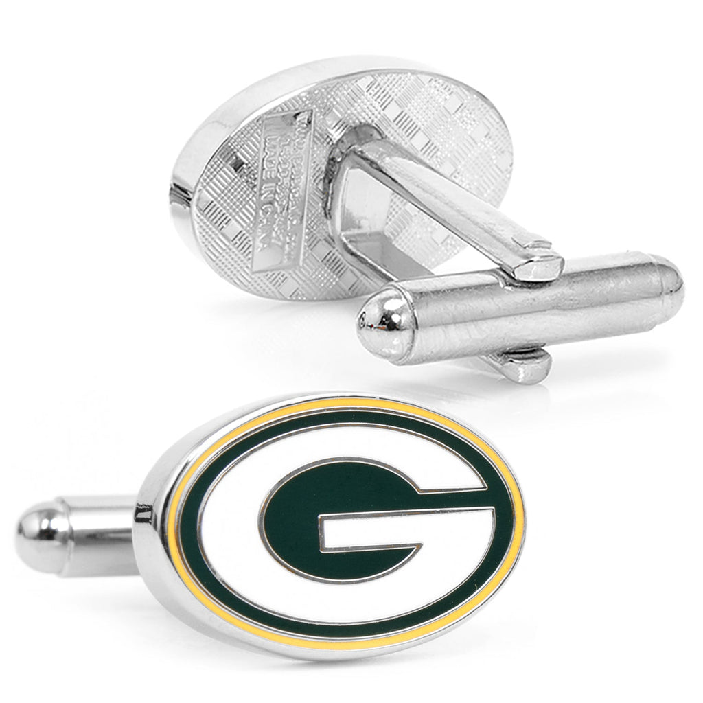 Green Bay Packers NFL Logo Cufflinks in Silver Tone Metal - Image 2