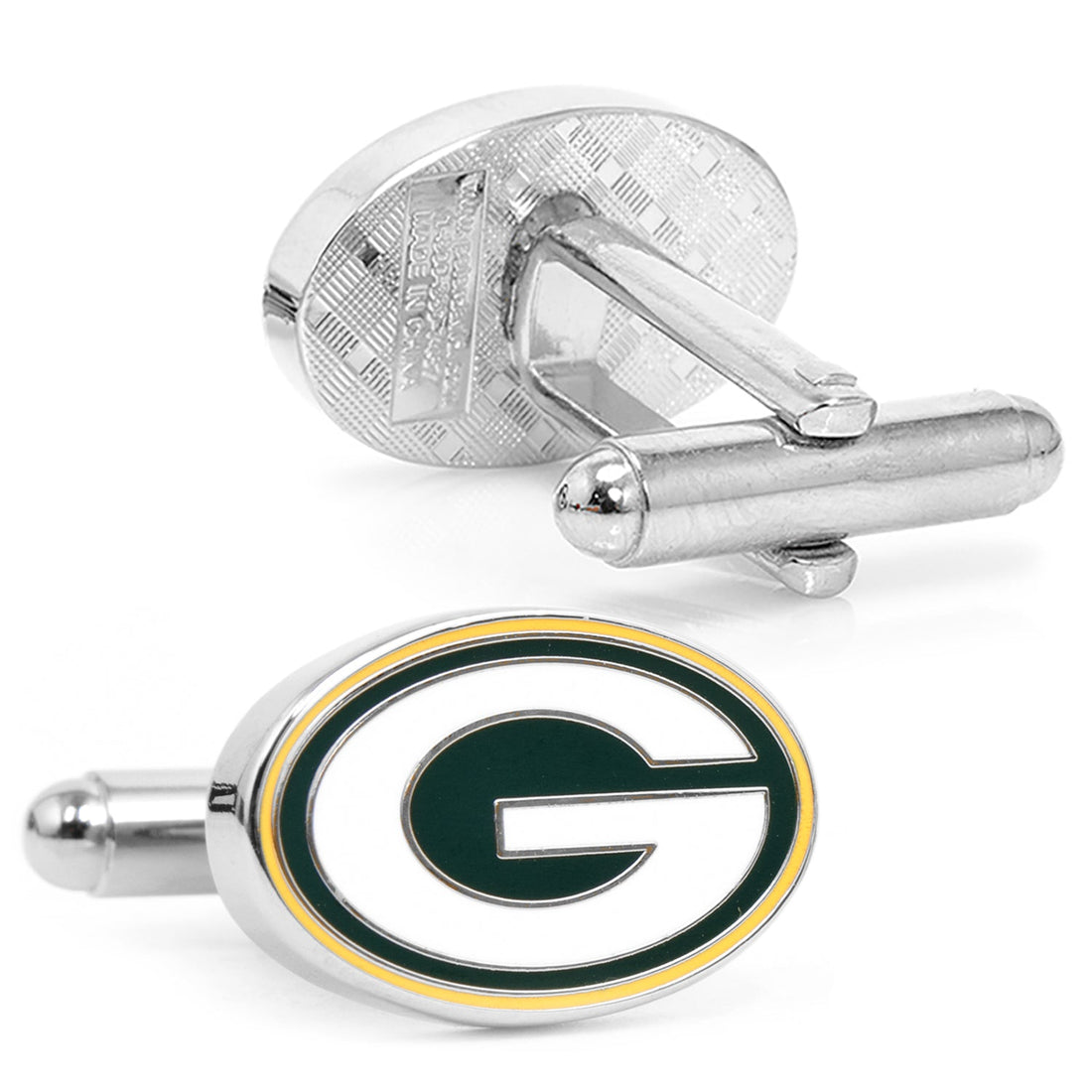 Green Bay Packers NFL Logo Cufflinks in Silver Tone Metal - Image 2