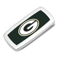 Green Bay Packers money clip with team logo on a silver tone satin finish
