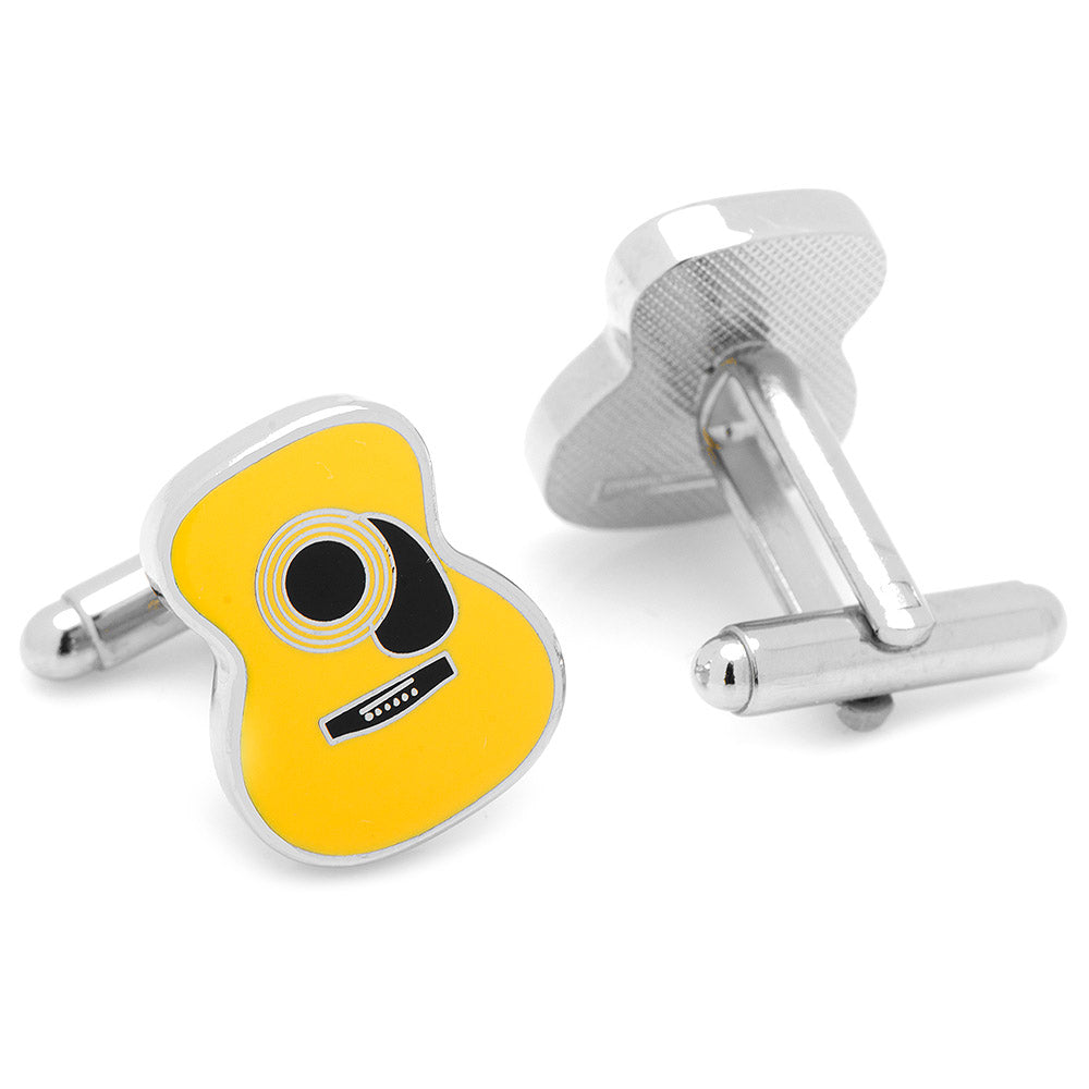 Yellow Acoustic Guitar Enamel Cufflinks Silver Plated - Image 2