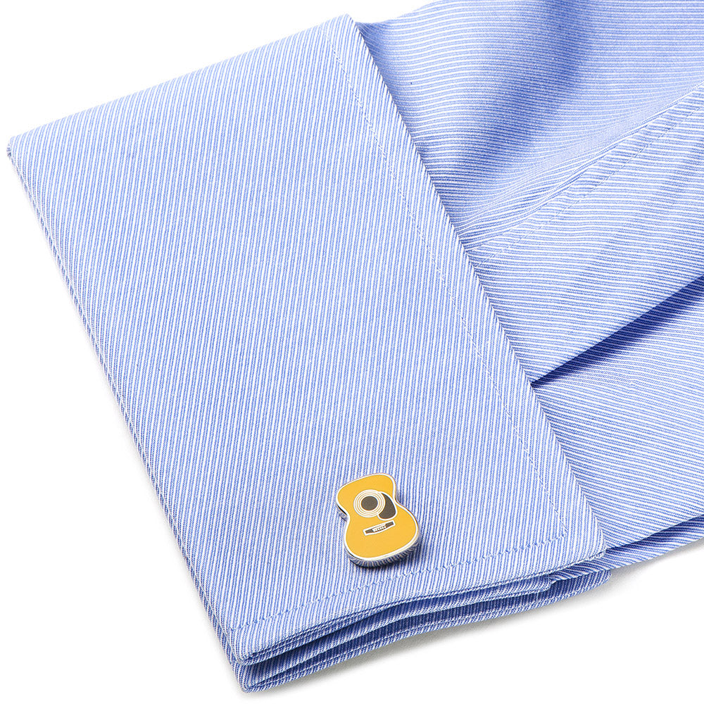 Yellow Acoustic Guitar Enamel Cufflinks Silver Plated - Image 3