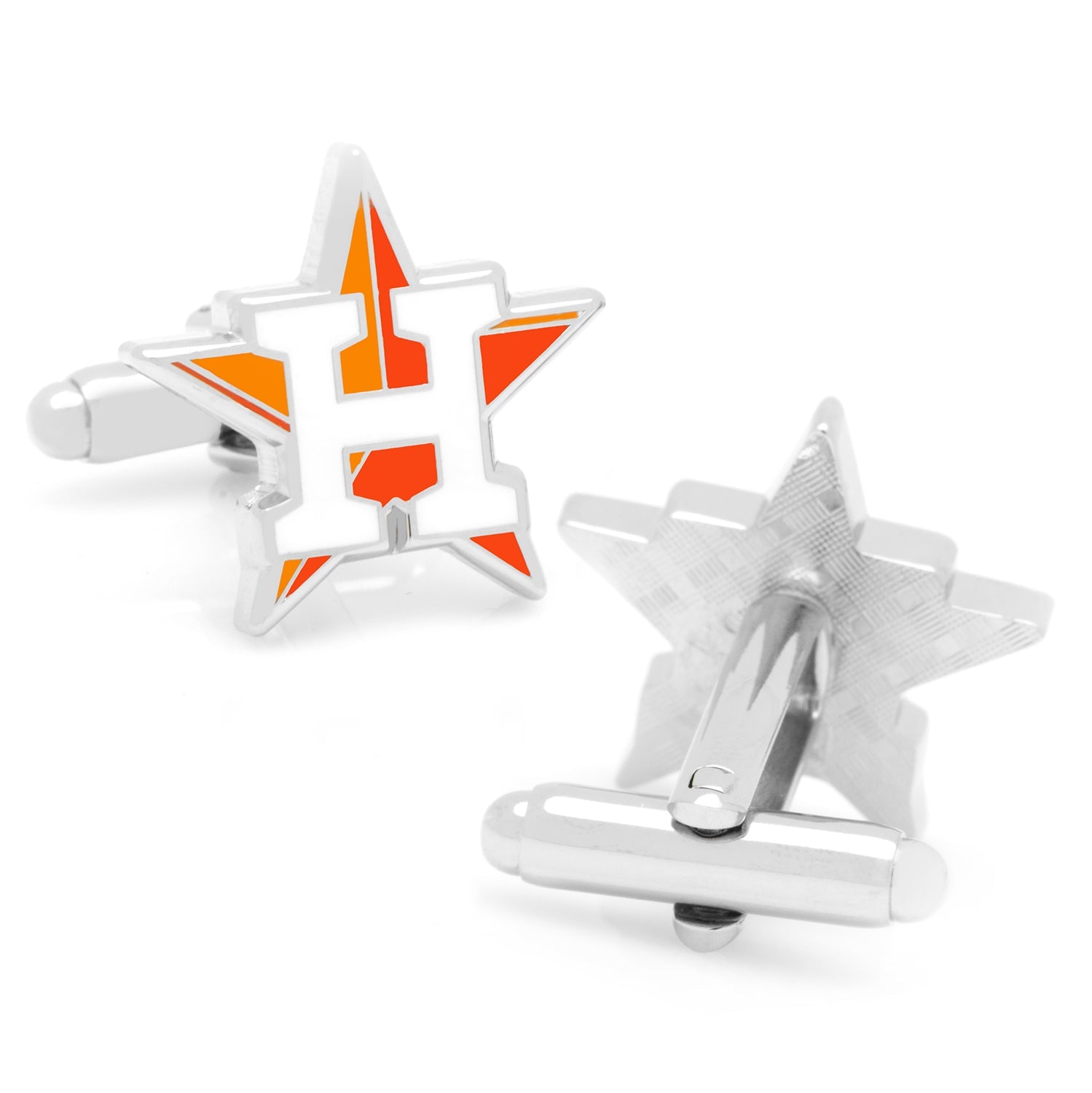 Houston Astros MLB Baseball Team Logo Silver Tone Enamel Cufflinks - Image 2