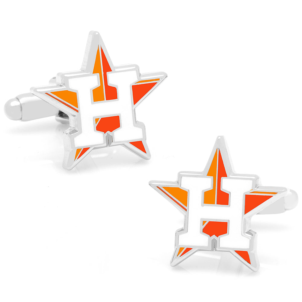 Houston Astros MLB Baseball Team Logo Silver Tone Enamel Cufflinks - Image 4