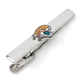 Silver plated Jacksonville Jaguars tie clip featuring the team logo on a black tie