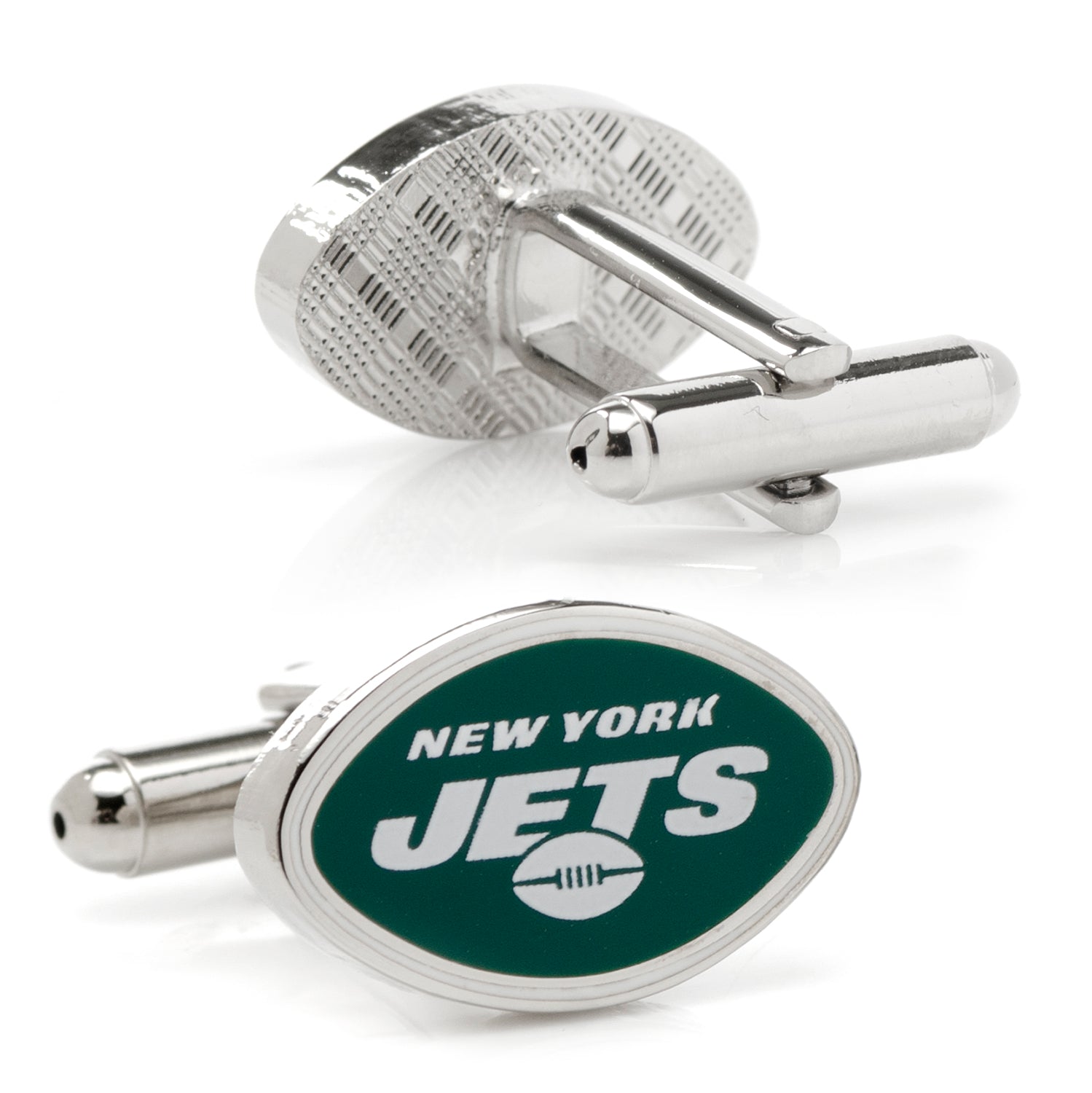 New York Jets NFL Enamel Logo Silver Tone Oval Cufflinks - Image 2
