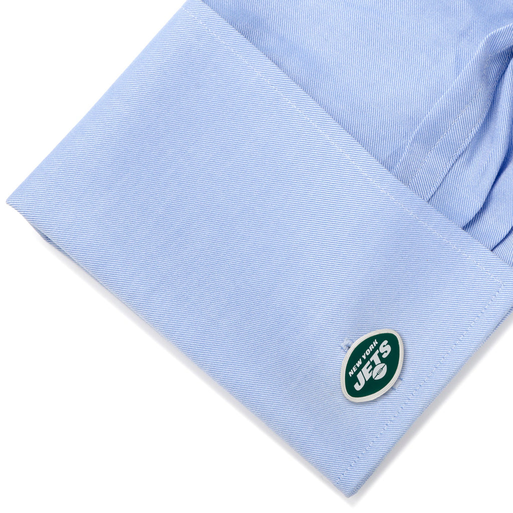 New York Jets NFL Enamel Logo Silver Tone Oval Cufflinks - Image 4