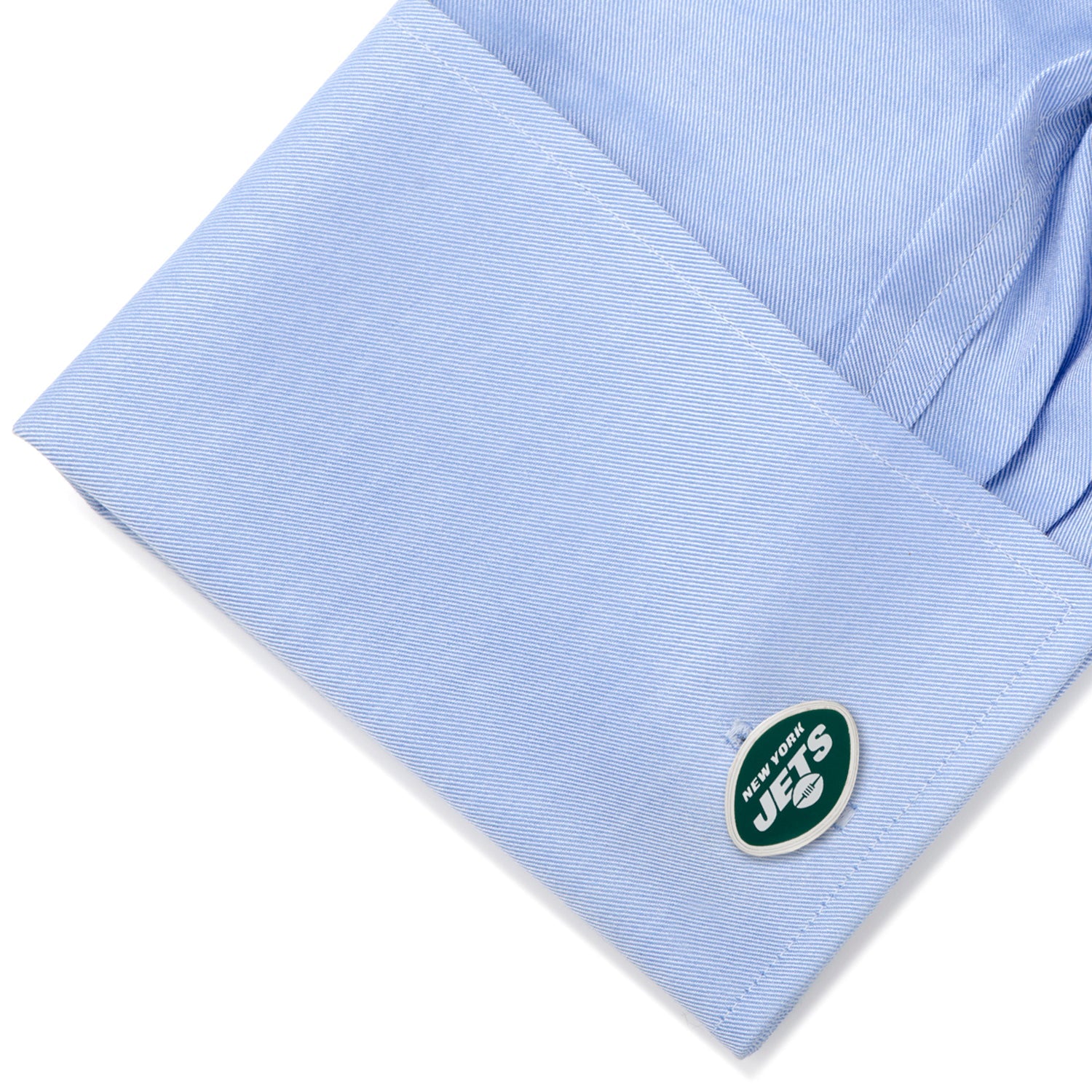 New York Jets NFL Enamel Logo Silver Tone Oval Cufflinks - Image 4