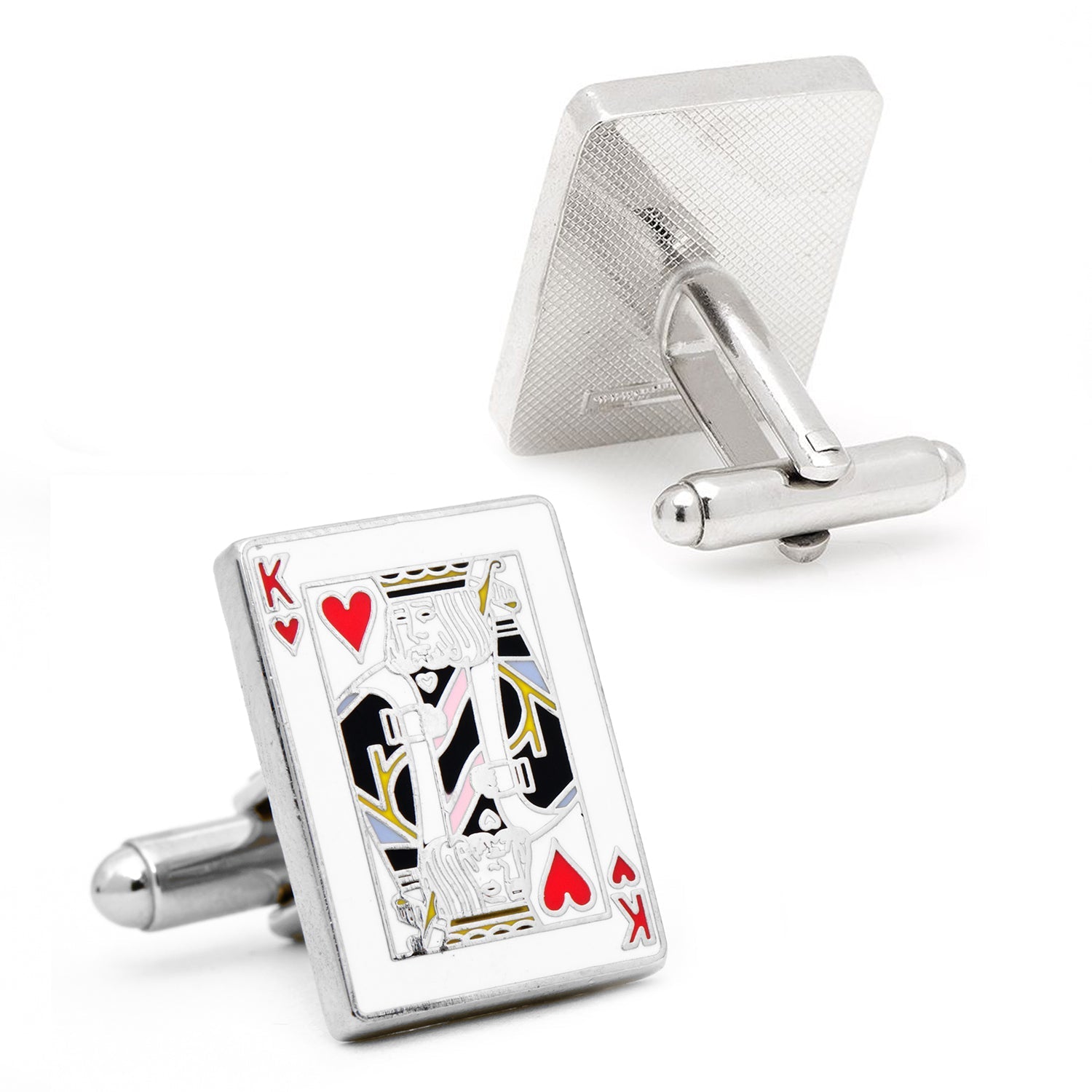 King of Hearts Playing Card Cufflinks in Nickel Plated Finish - Image 2
