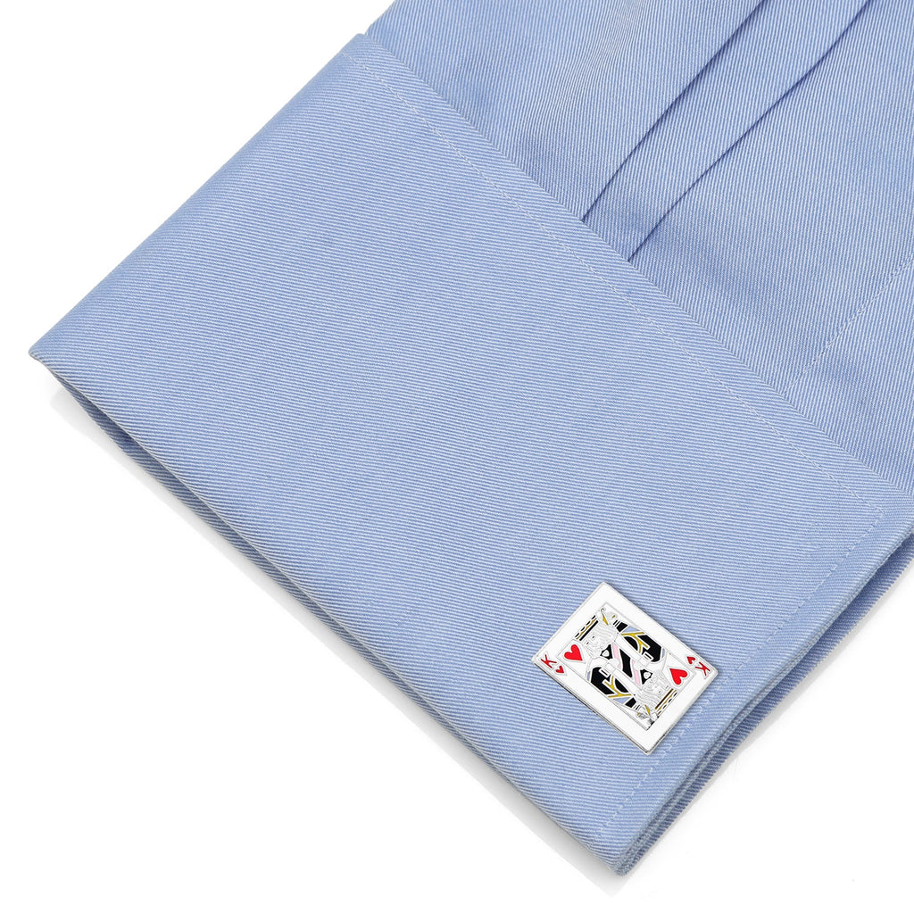 King of Hearts Playing Card Cufflinks in Nickel Plated Finish - Image 3