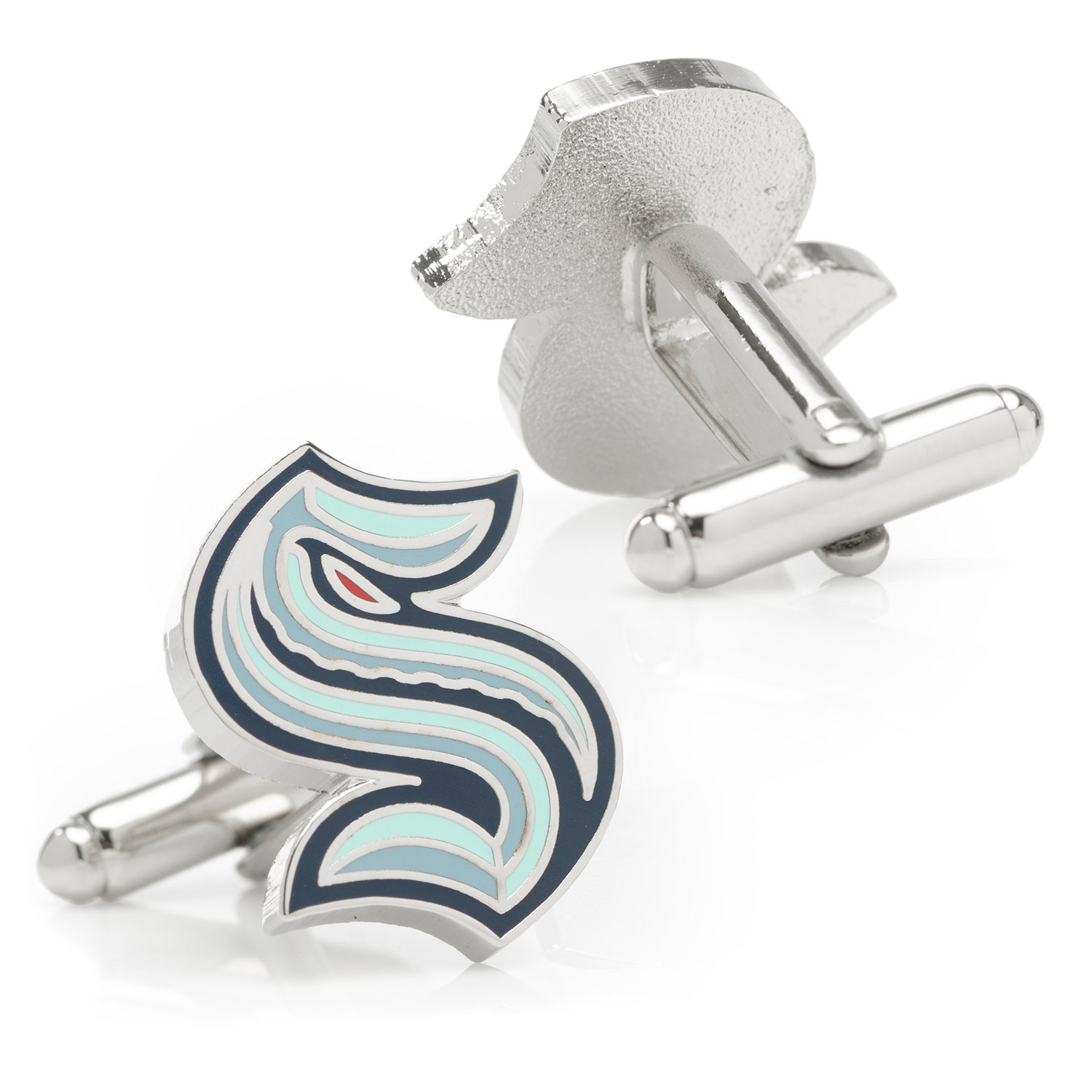 Seattle Kraken NHL Logo Cufflinks in Navy Blue and Ice Blue - Image 2