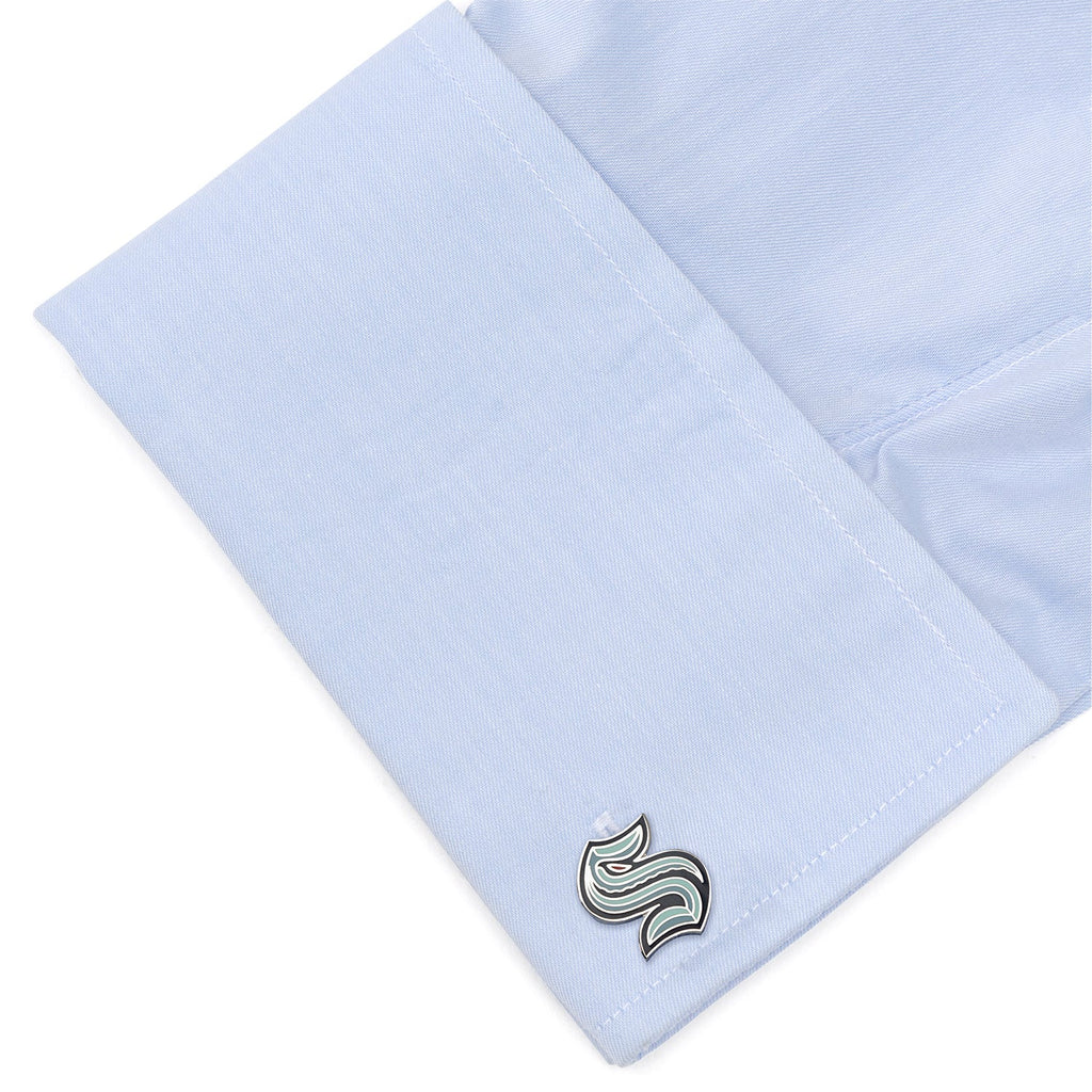Seattle Kraken NHL Logo Cufflinks in Navy Blue and Ice Blue - Image 3