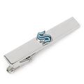 Close up of a Seattle Kraken NHL tie clip on a navy blue necktie