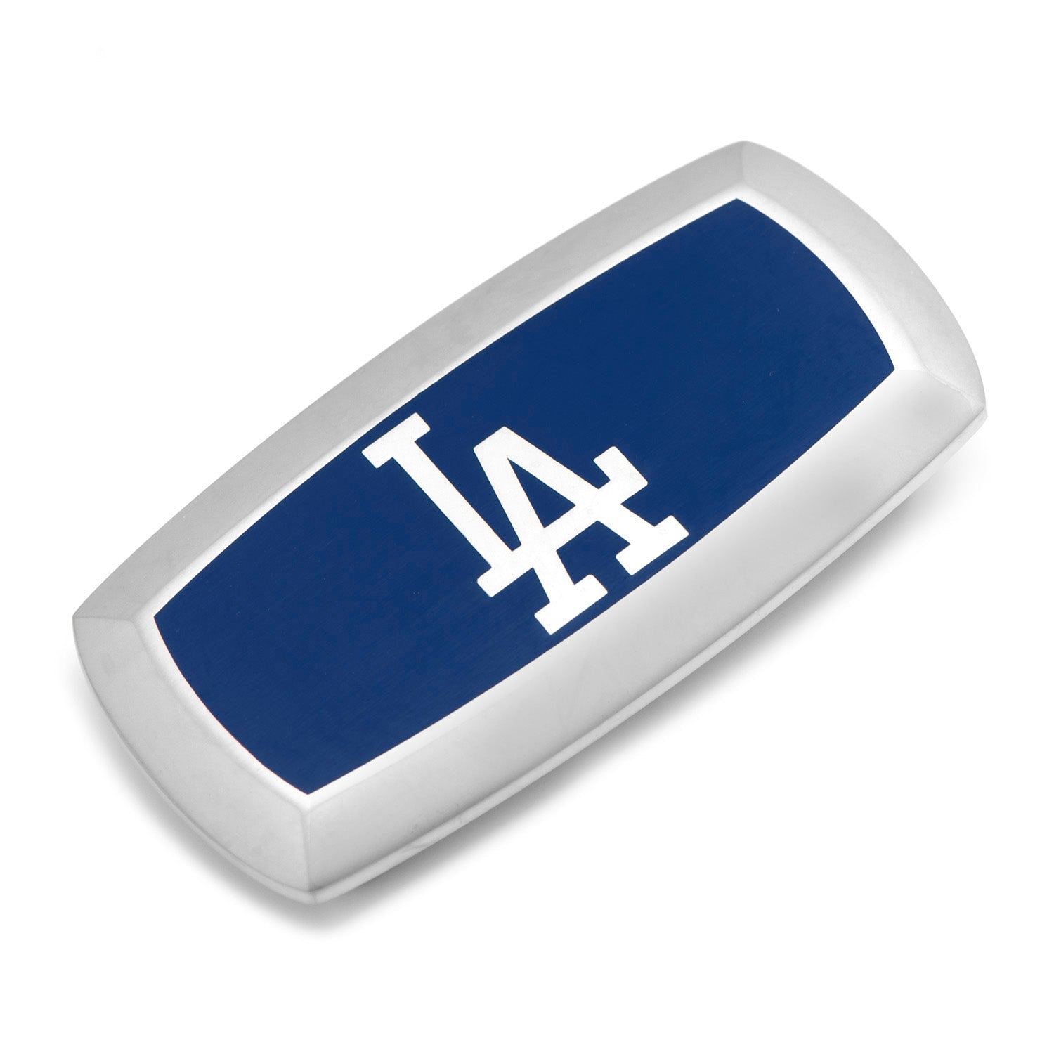Los Angeles Dodgers cushion money clip in silver tone metal with blue and white team logo