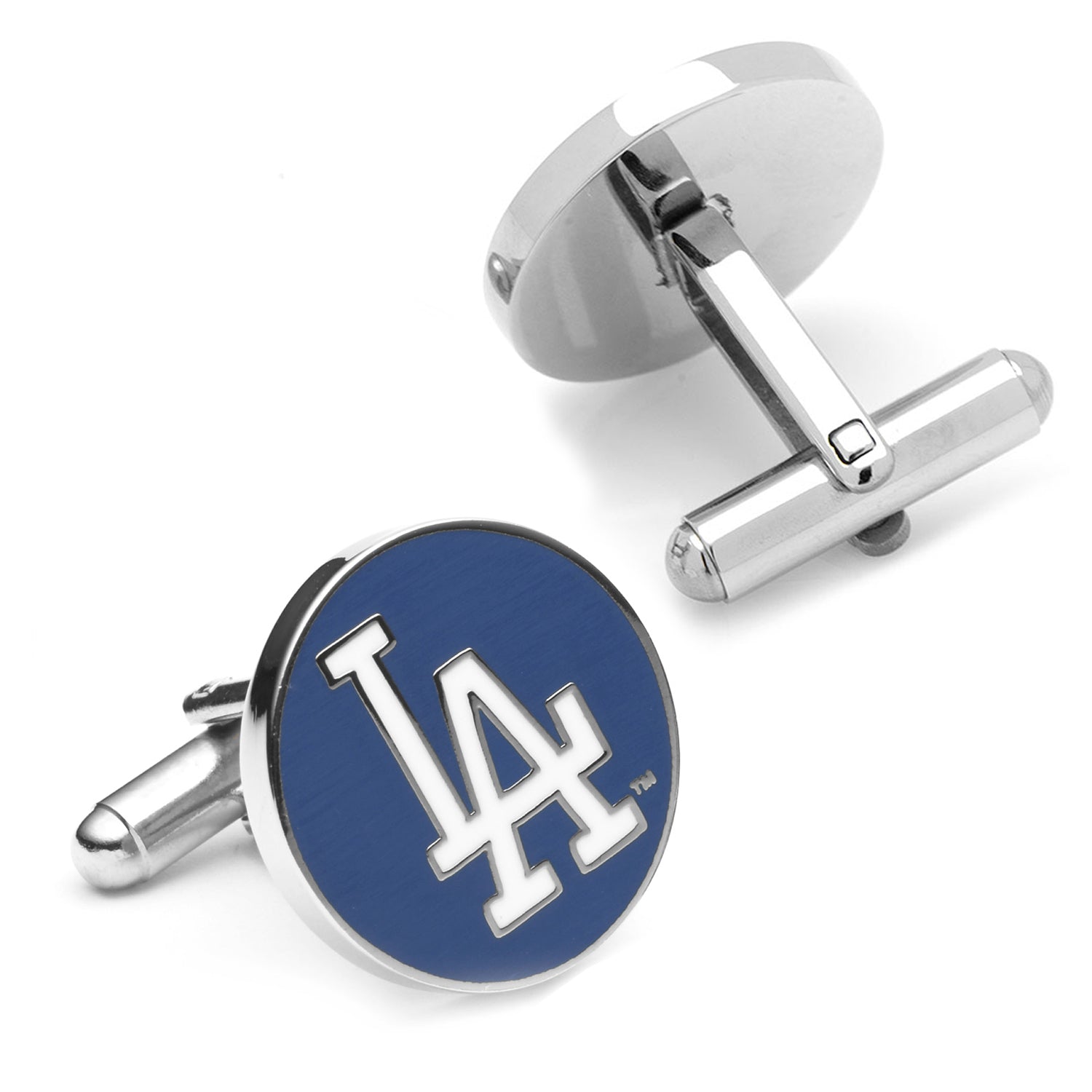 Los Angeles Dodgers MLB Logo Cufflinks in Navy and Silver - Image 2