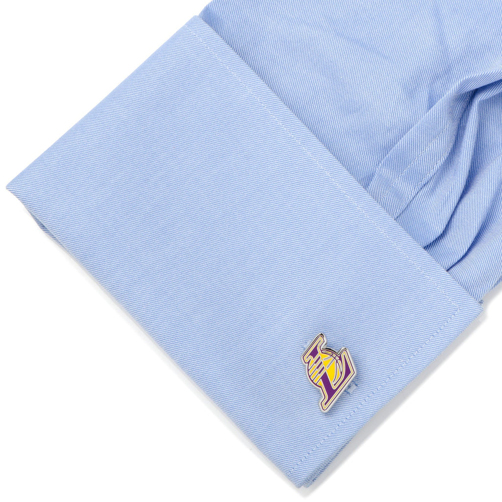 Los Angeles Lakers NBA Logo Cufflinks in Purple and Yellow - Image 3