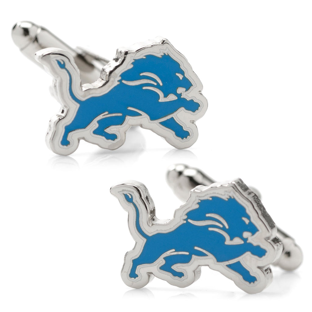 Detroit Lions silver tone cufflinks with blue enamel team logo
