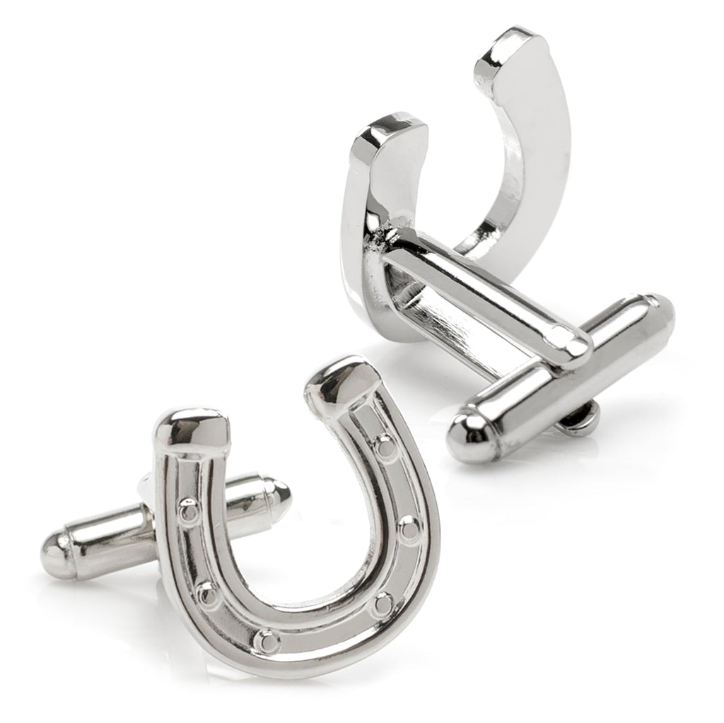 Horseshoe Cufflinks for Good Luck Silver Tone Accessory - Image 2