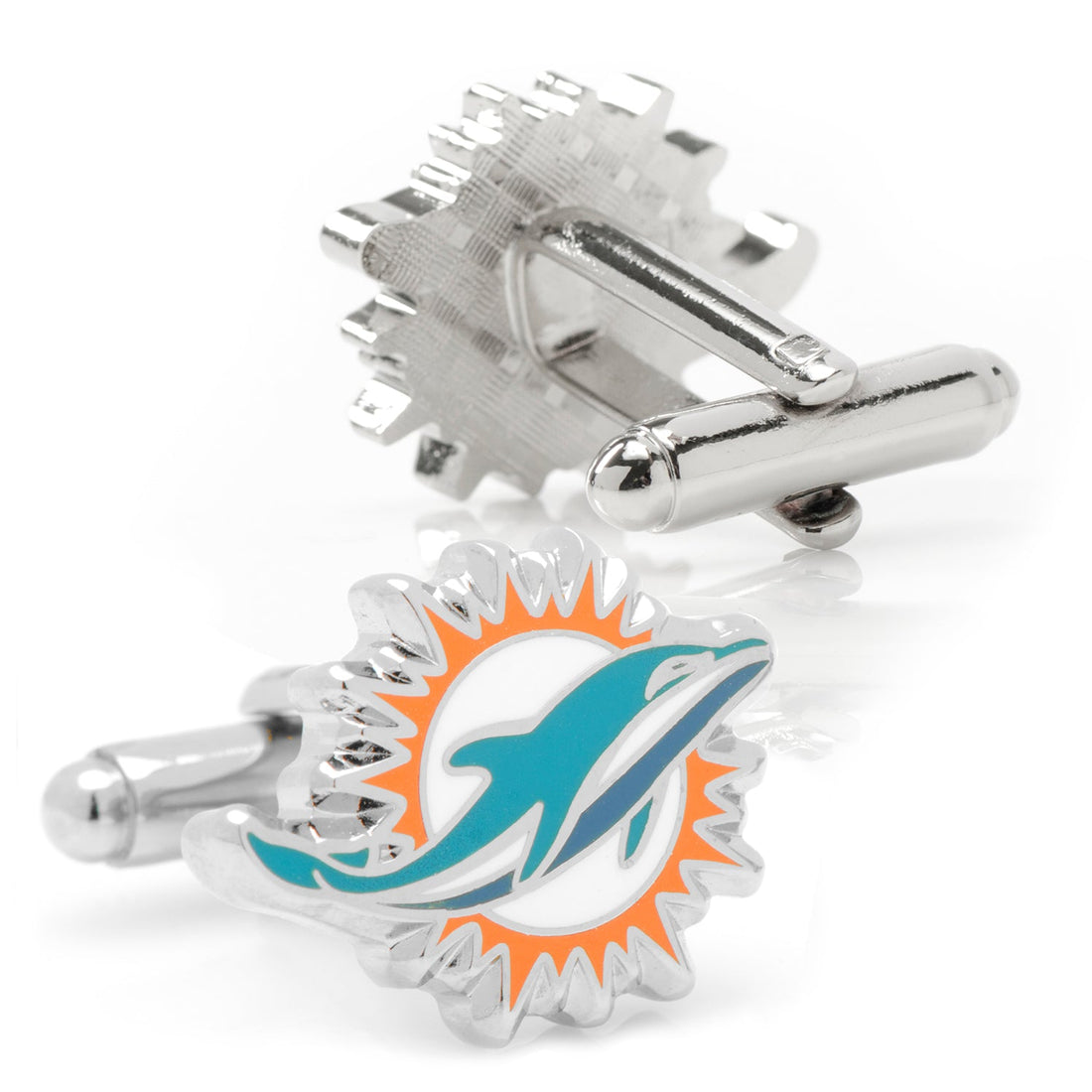 Miami Dolphins NFL Logo Silver Tone Enamel Cufflinks