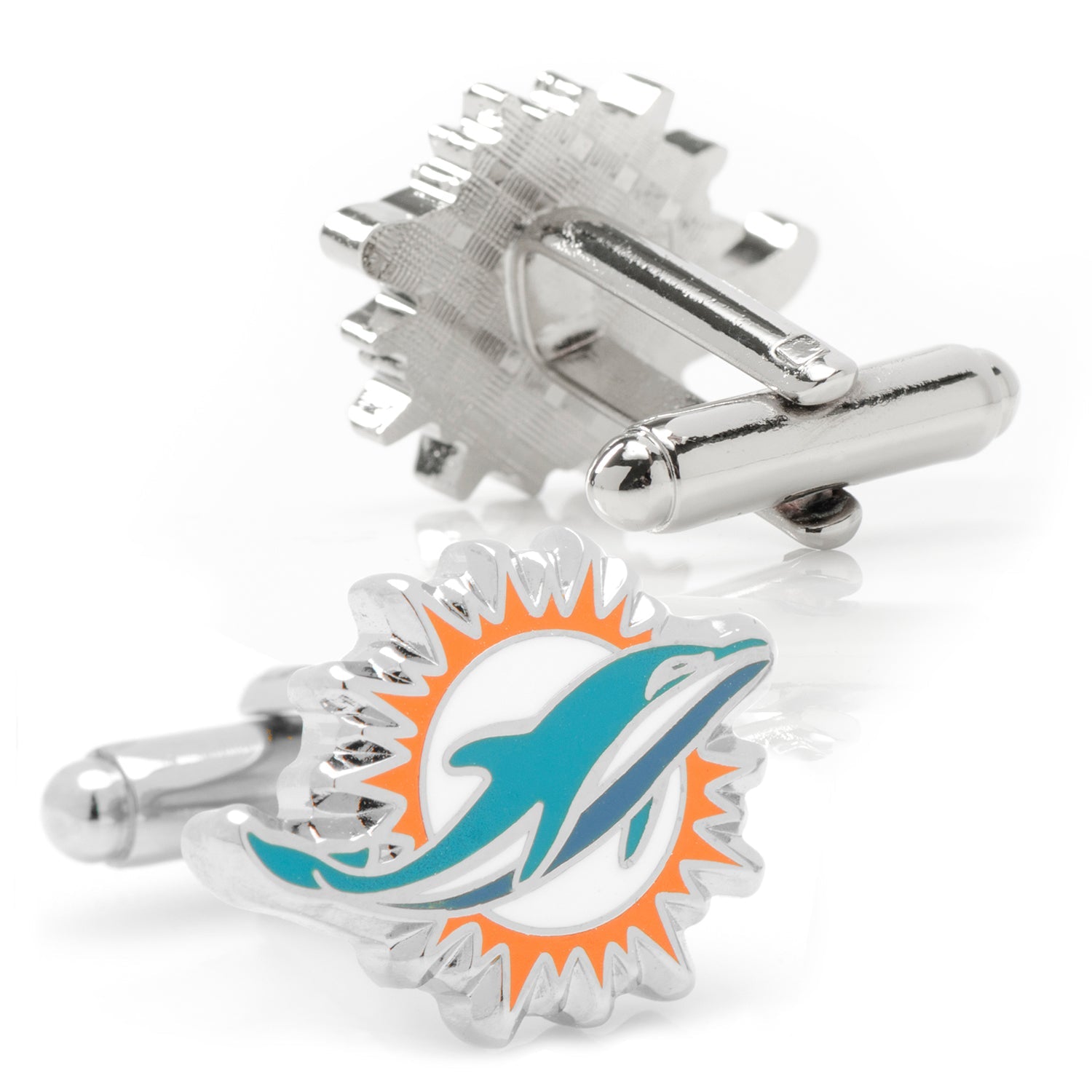 Miami Dolphins NFL Logo Silver Tone Enamel Cufflinks