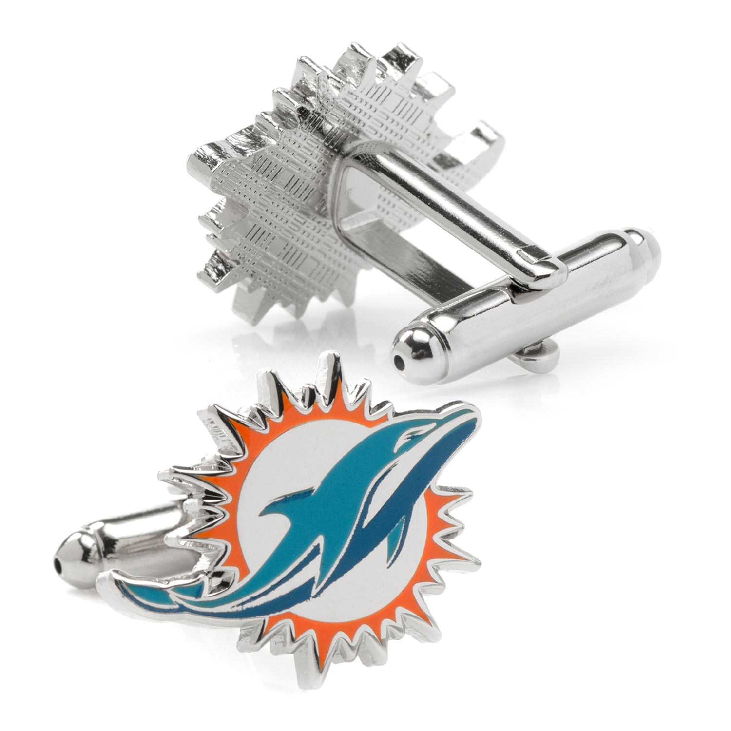 Miami Dolphins NFL Logo Silver Tone Enamel Cufflinks