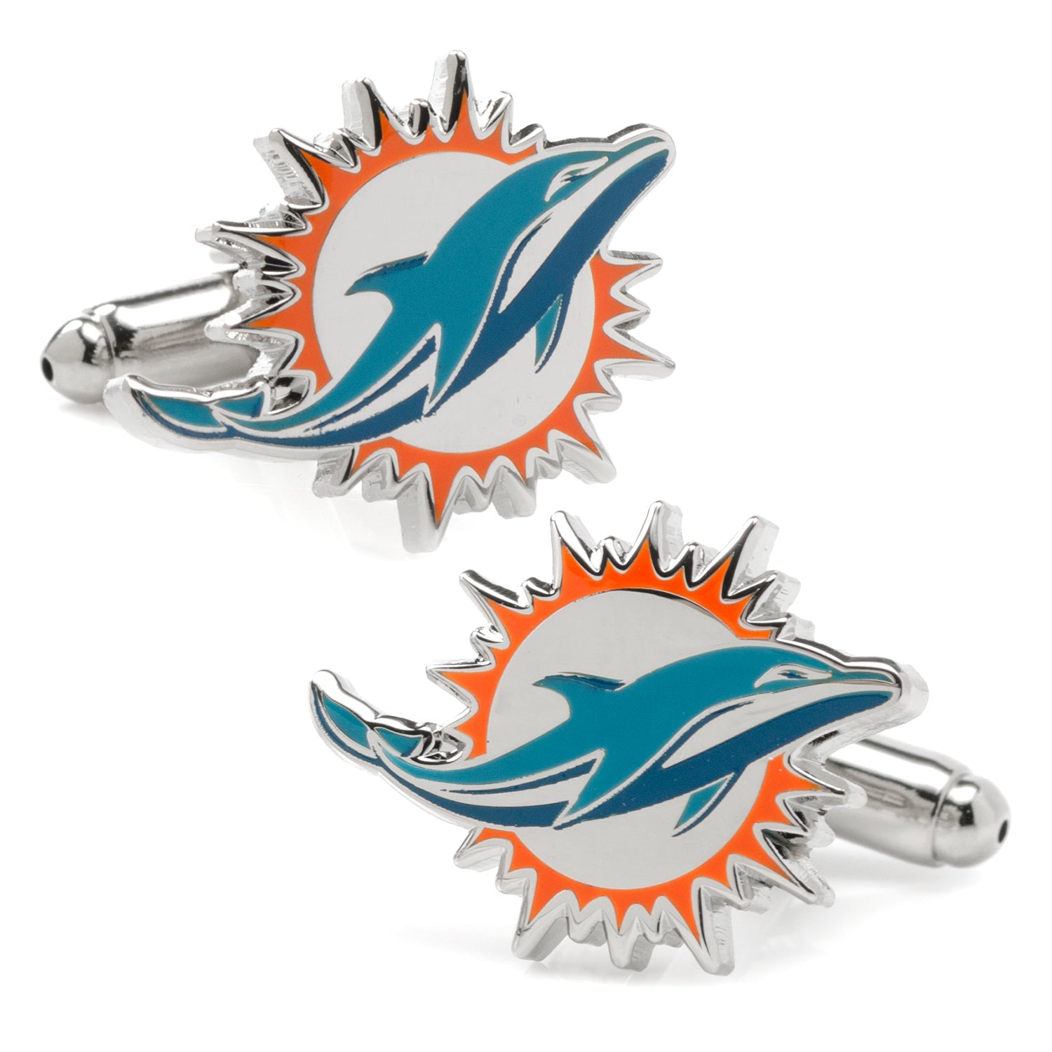 Miami Dolphins NFL Logo Silver Tone Enamel Cufflinks