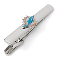 A shiny silver plated Miami Dolphins team logo tie clip