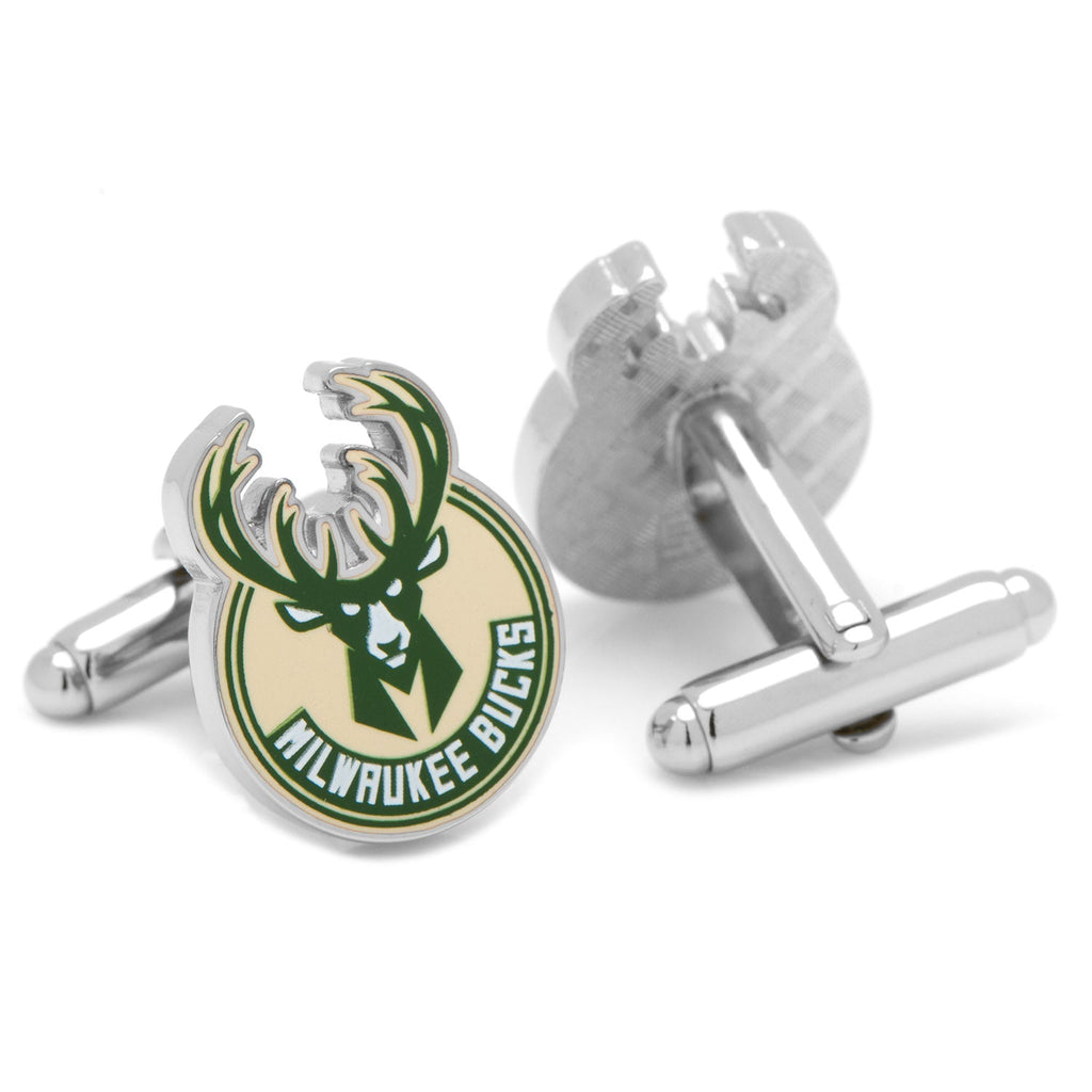 Milwaukee Bucks NBA Logo Enamel Cufflinks Silver Tone Finish - Image 2