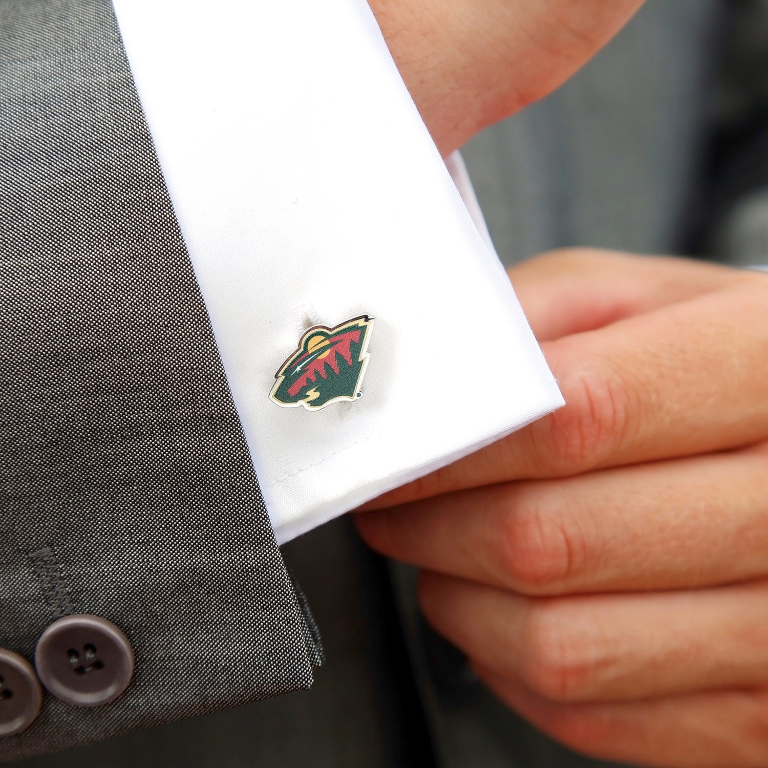 Minnesota Wild NHL Logo Cufflinks Silver Plated Enamel Details - Image 2