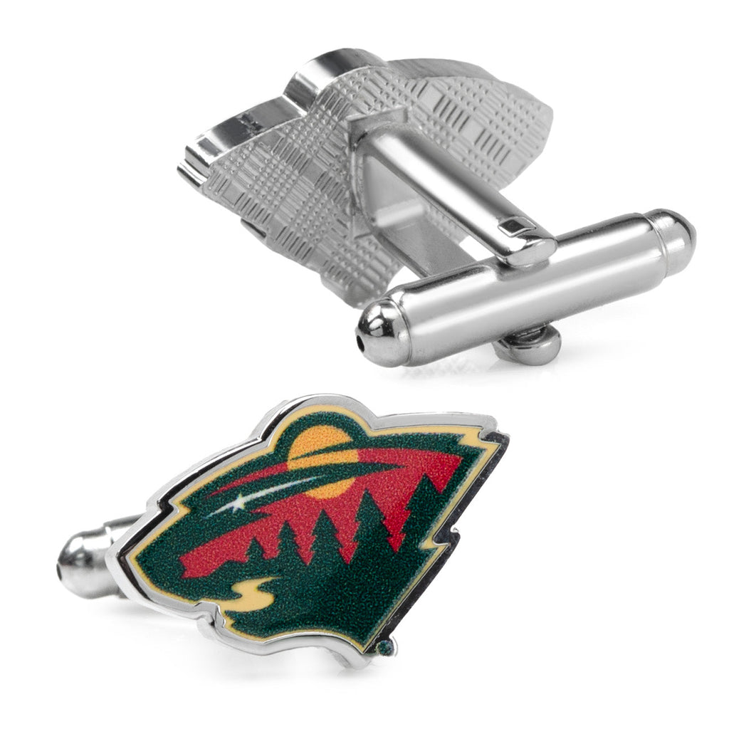 Minnesota Wild NHL Logo Cufflinks Silver Plated Enamel Details - Image 3