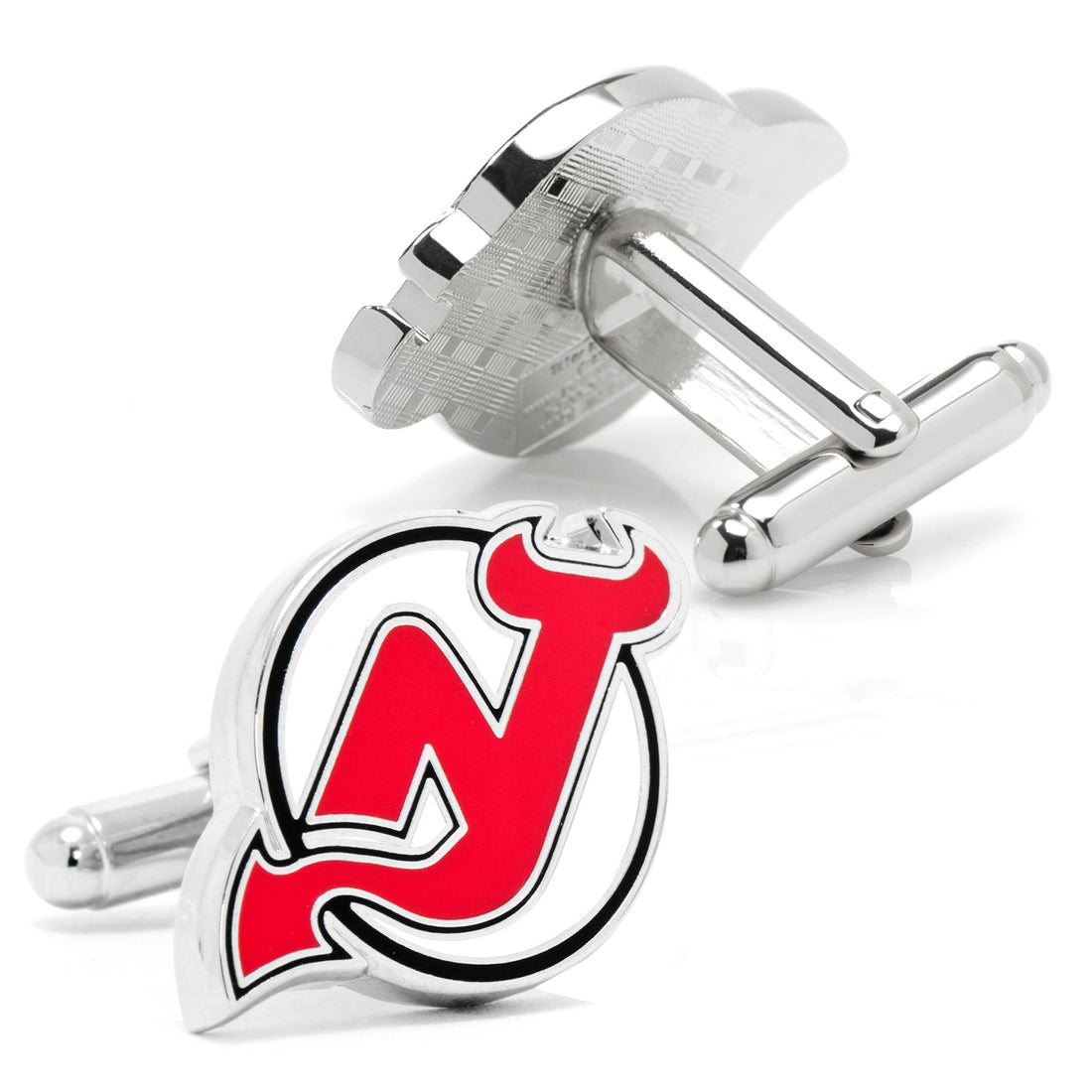 New Jersey Devils NHL Logo Cufflinks in Silver Tone Enamel - Image 2