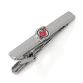 Close up of a silver plated New Jersey Devils hockey team logo tie clip
