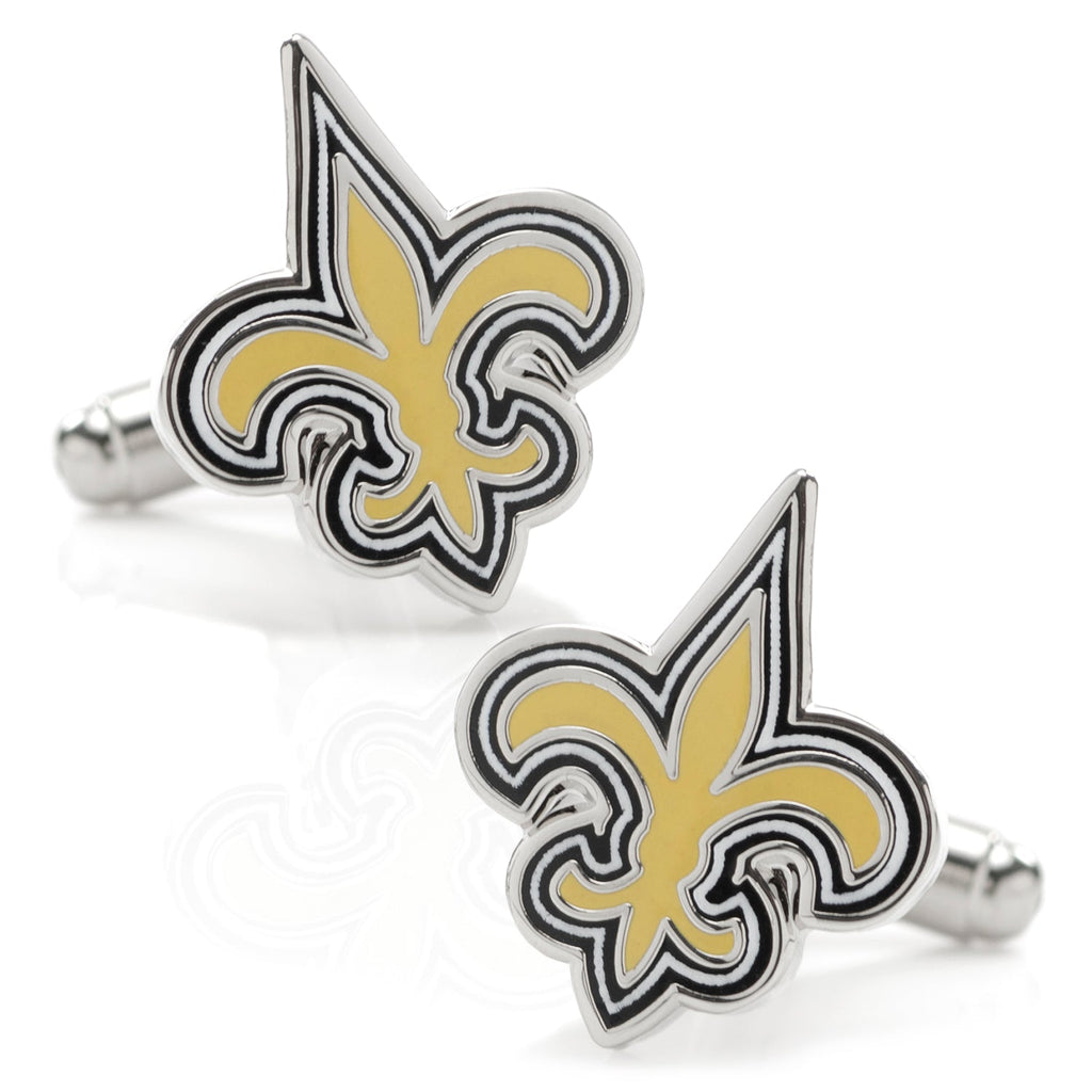 New Orleans Saints NFL logo cufflinks with enamel detailing on a silver tone metal setting