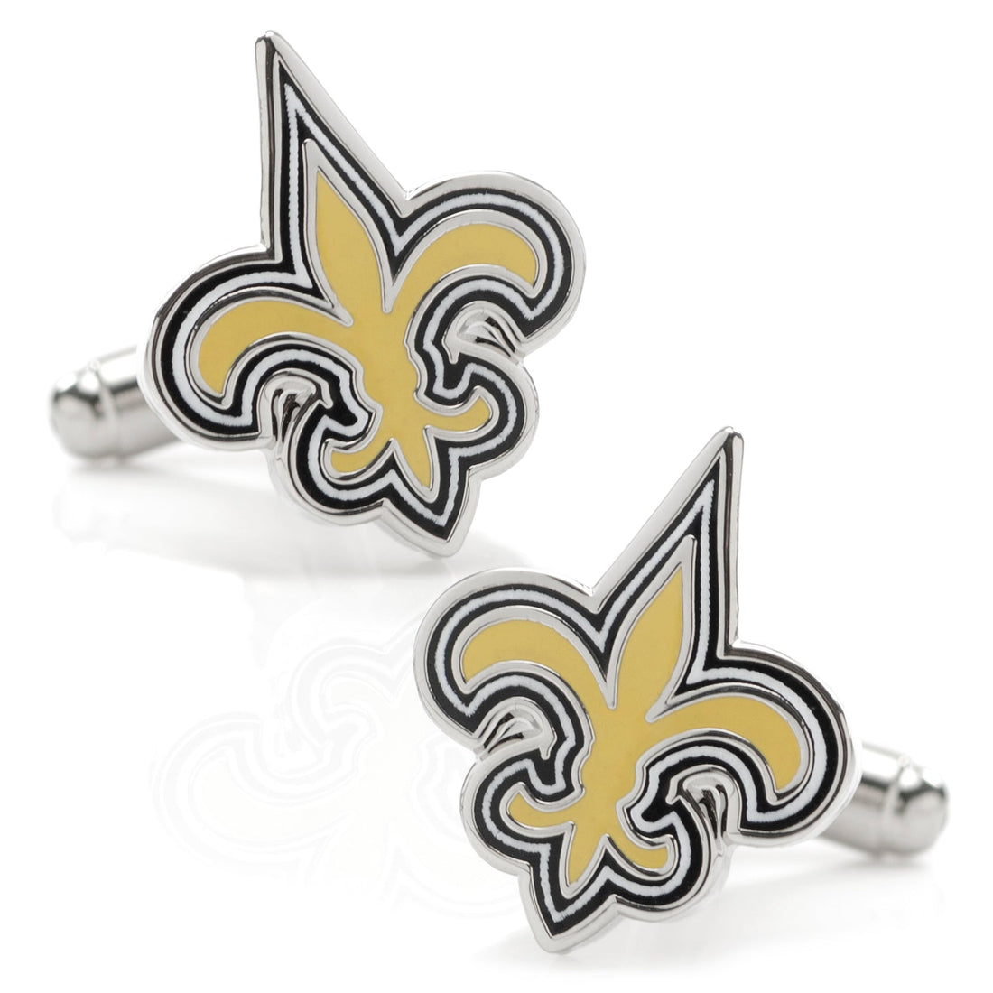 New Orleans Saints NFL logo cufflinks with enamel detailing on a silver tone metal setting