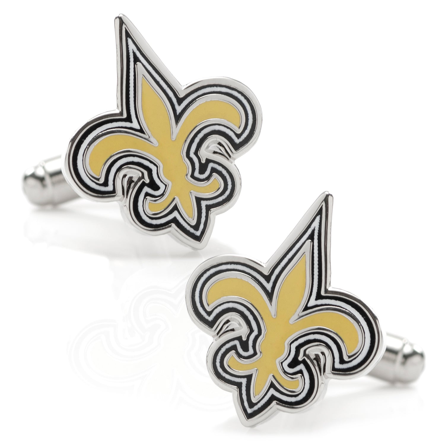 New Orleans Saints NFL logo cufflinks with enamel detailing on a silver tone metal setting