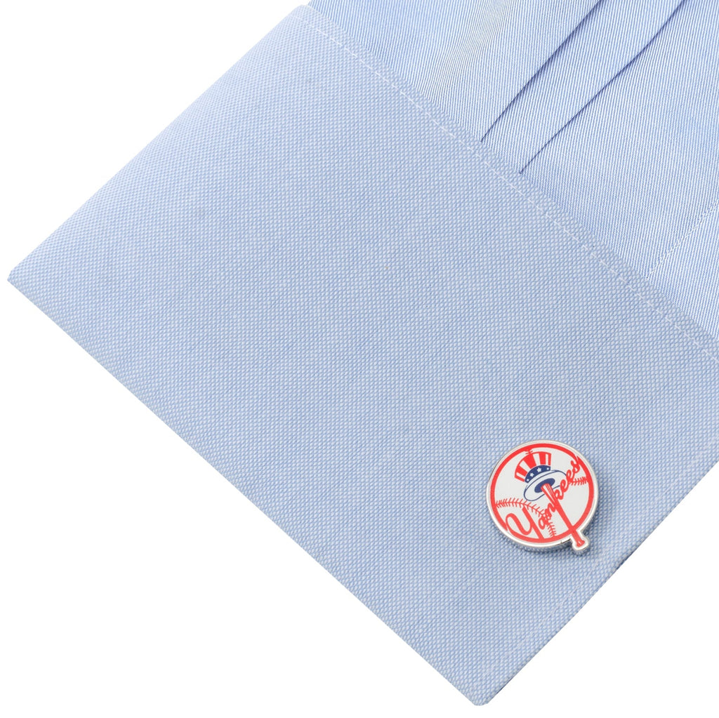 New York Yankees MLB Baseball Logo Cufflinks Silver Tone - Image 3