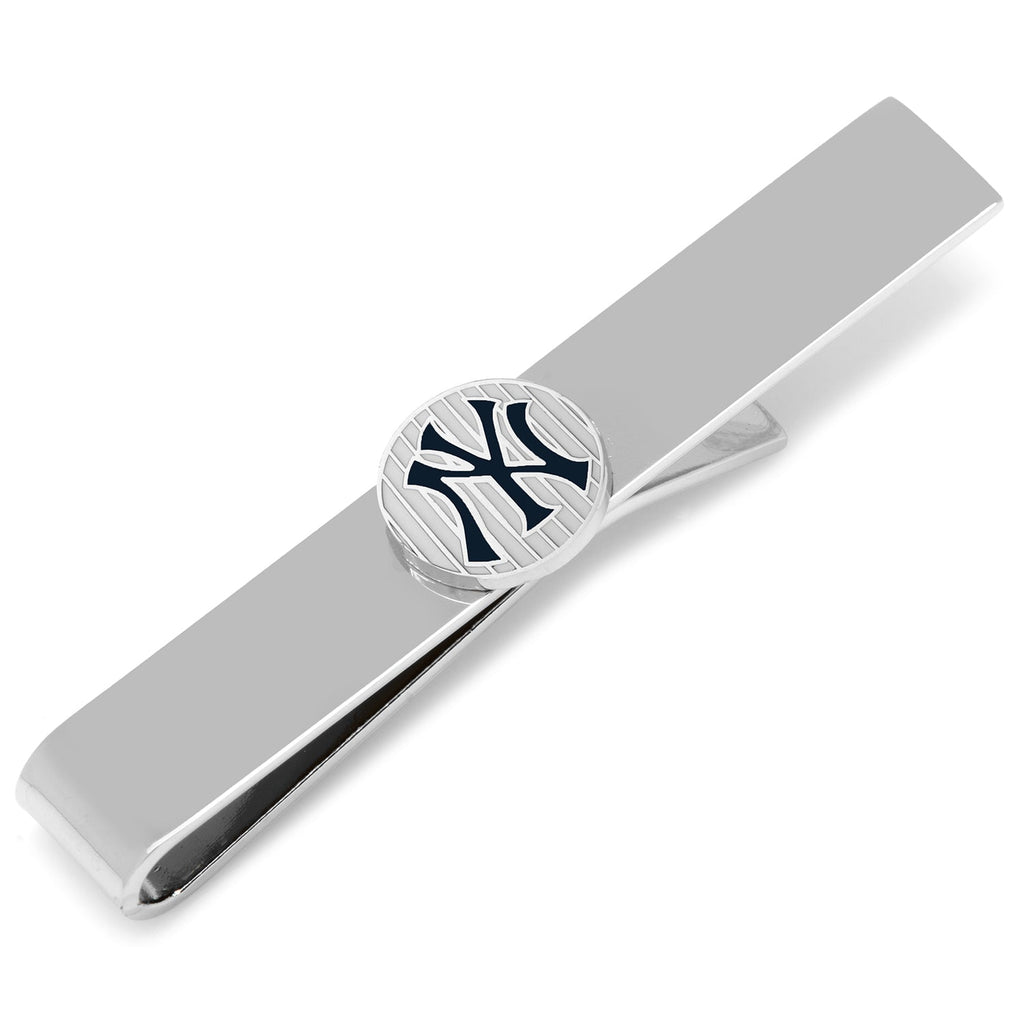 Polished silver tie bar with a pinstripe circle New York Yankees logo