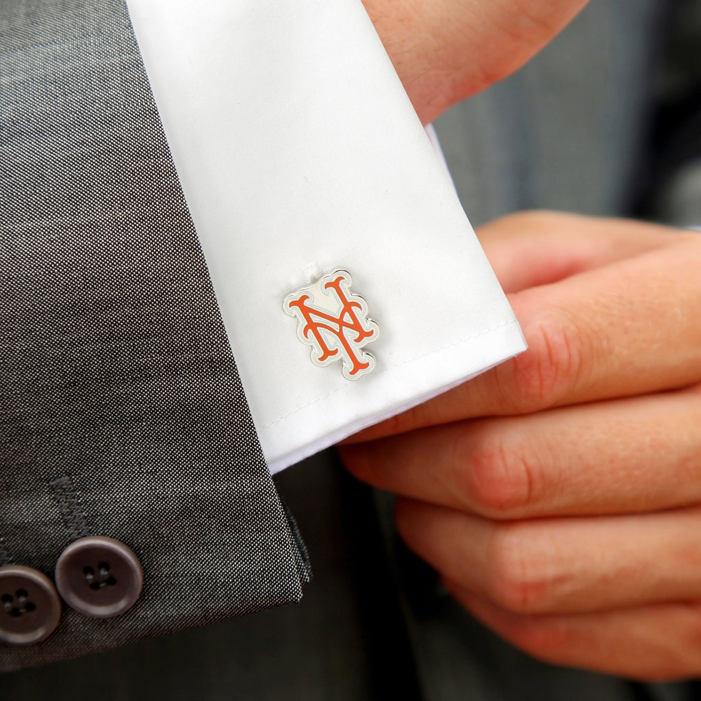 New York Mets Silver Plated Baseball Logo Cufflinks - Image 2