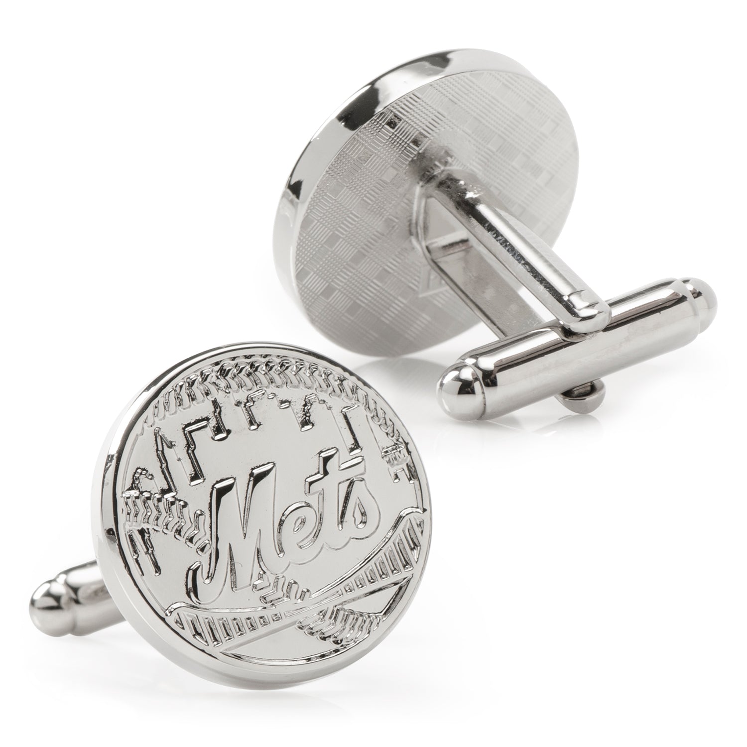 New York Mets Silver Tone Baseball Team Logo Cufflinks - Image 2