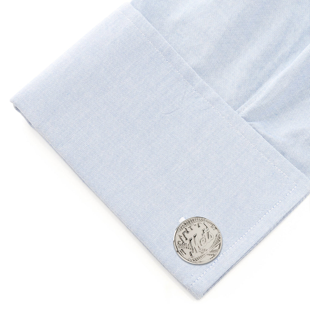 New York Mets Silver Tone Baseball Team Logo Cufflinks - Image 3