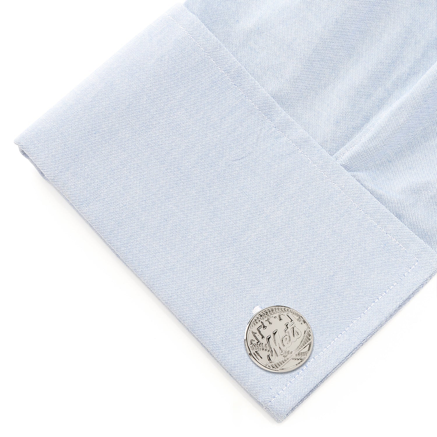 New York Mets Silver Tone Baseball Team Logo Cufflinks - Image 3