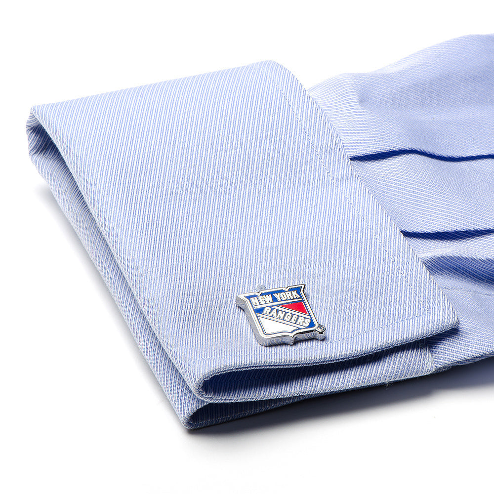 New York Rangers NHL Shield Logo Cufflinks in Silver Tone - Image 4