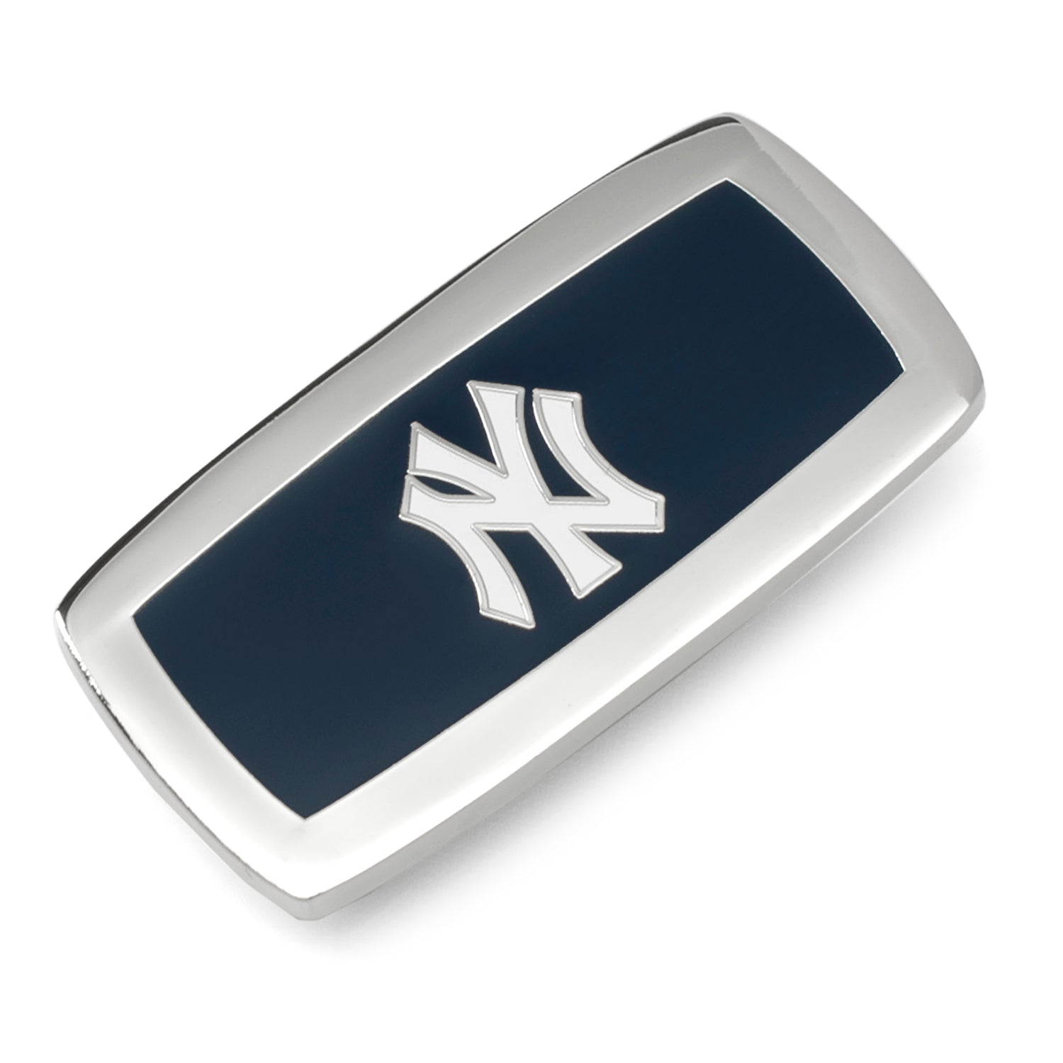 New York Yankees MLB cushion money clip with navy enamel logo on silver plated metal