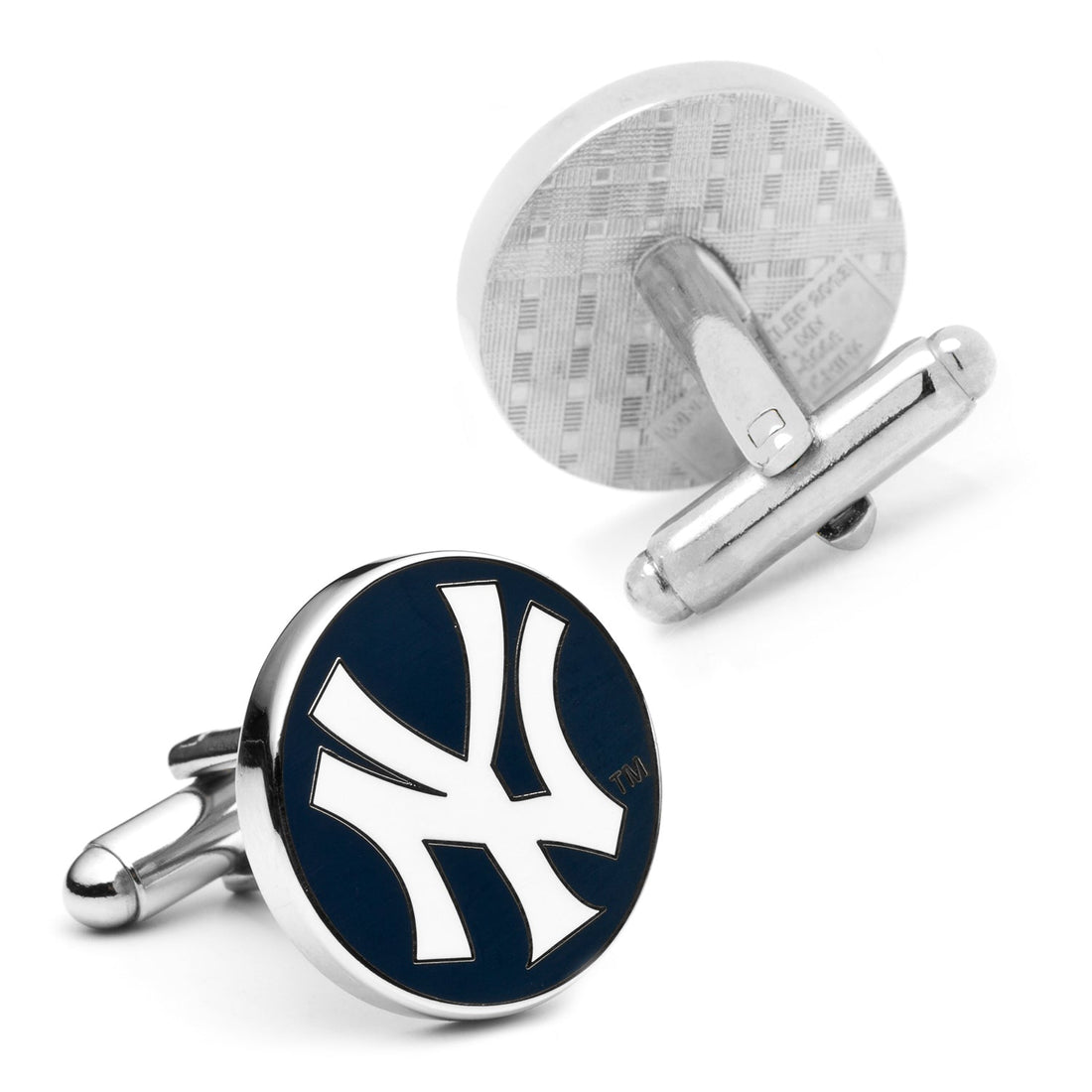 New York Yankees MLB Round Logo Cufflinks in Silver and Navy - Image 2