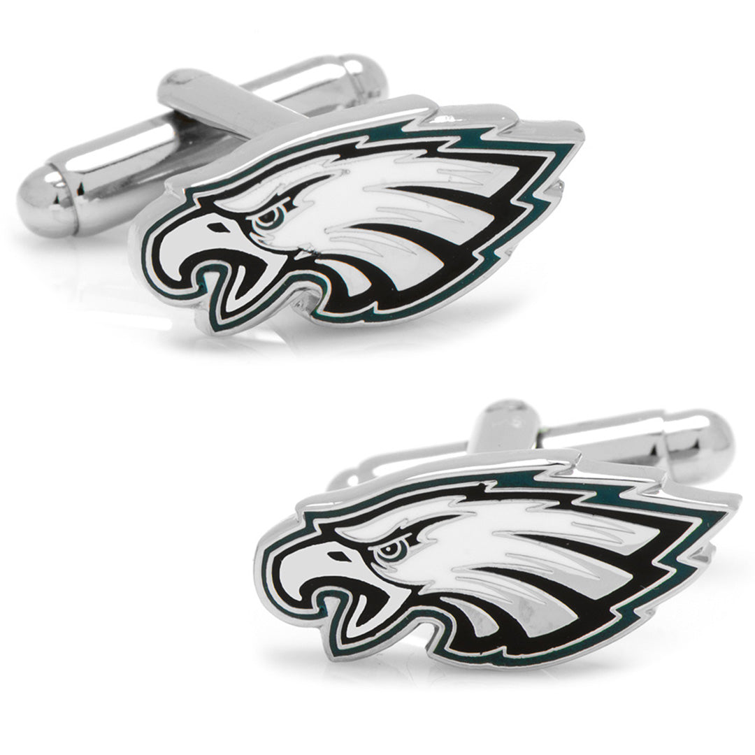 Philadelphia Eagles logo cufflinks in a silver tone finish for men