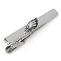 Philadelphia Eagles logo tie clip in silver finish on a black necktie