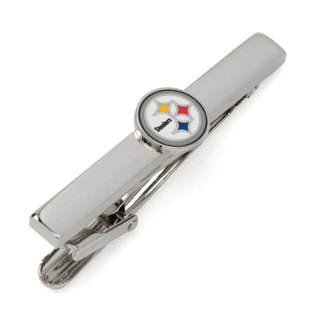 Pittsburgh Steelers NFL silver-plated tie clip featuring the team logo on a sliding bar design.