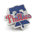 Philadelphia Phillies logo lapel pin in silver tone metal with enamel details
