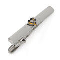 Shiny silver-plated Pittsburgh Penguins NHL logo sliding tie clip on a white background