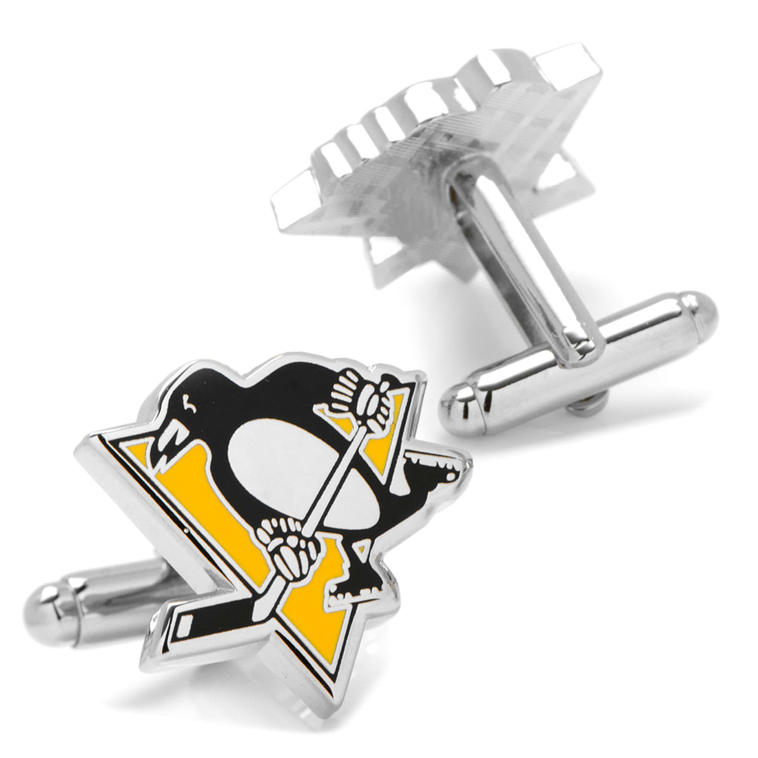 Pittsburgh Penguins NHL Logo Cufflinks in Silver Tone Enamel - Image 2