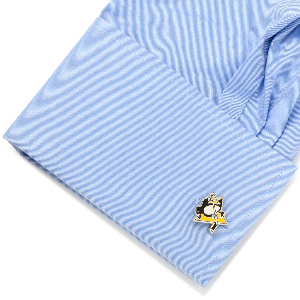 Pittsburgh Penguins NHL Logo Cufflinks in Silver Tone Enamel - Image 3